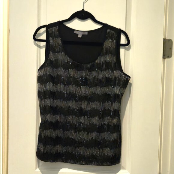 Black tank with sequined front & silver metallic threads, My Cololection, L - Picture 1 of 4
